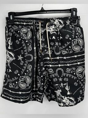 Black Bandana Print Men's Swim Shorts